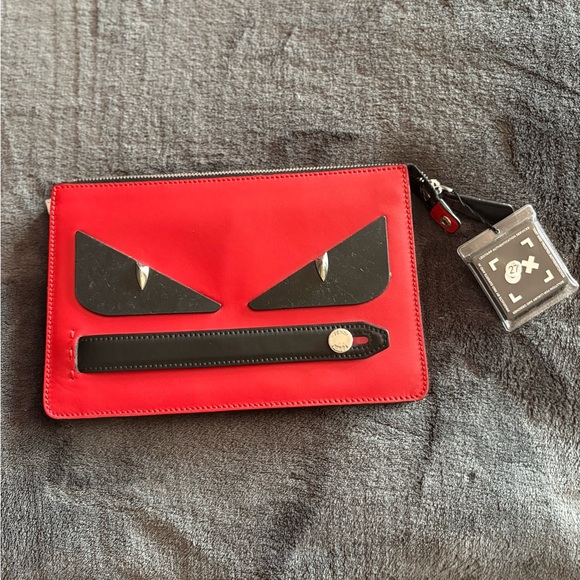 Fendi Handbags - Fendi Monster Red and Black Zippered Clutch